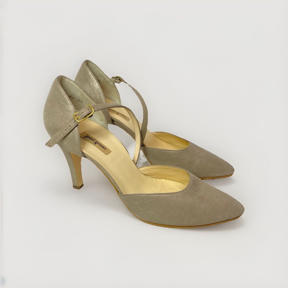Paul Green d'Orsay Valletta Champagne Metallic Leather Pumps Strap US 8.5 UK 6